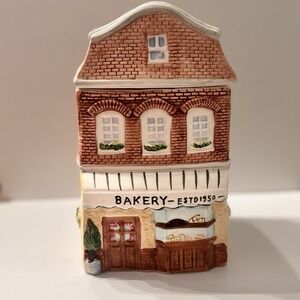 Vintage Ceramic‎ Village Bakery Cookie Jar 10" Cottagecore 90's Kitchen Decor